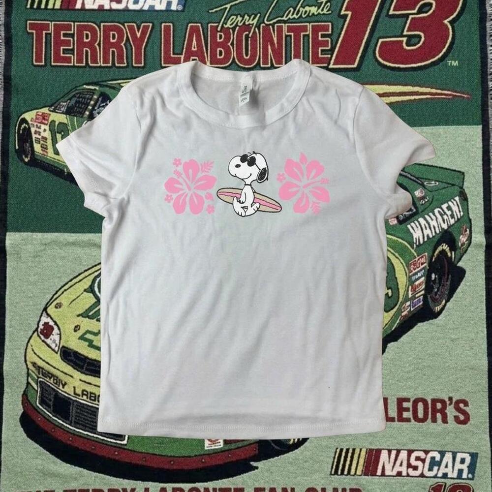 White Snoopy Surf Tee With Flowers